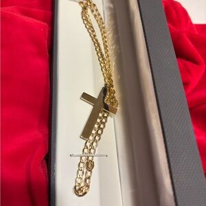 10K Solid Gold Cross Pendant Necklace | Italy | 22” Chain